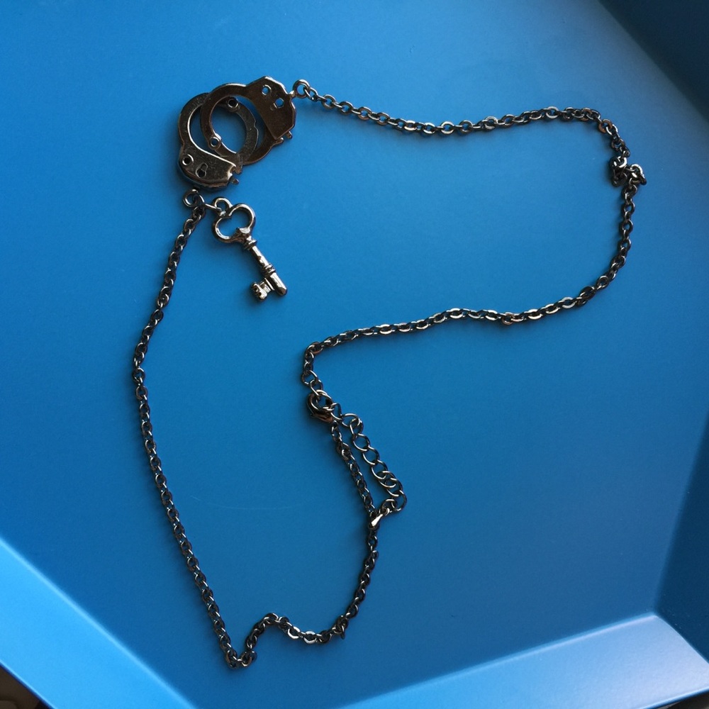 Dark chrome handcuffs choker necklace
